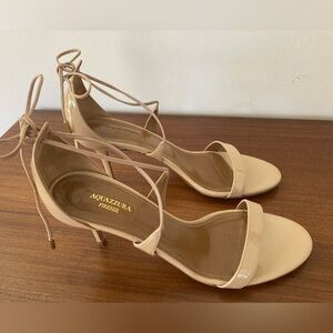 Aquazzura nude patent leather strappy stiletto heels sandals size 38.5 / US 8.5